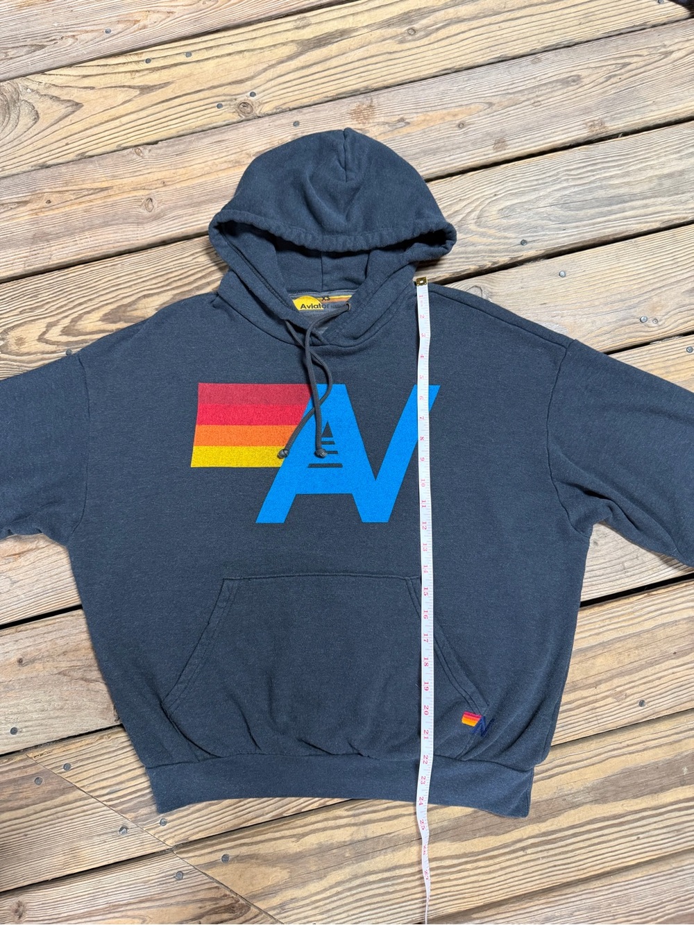 Aviator Nation AV Logo Rainbow Stripe Hoodie Charcoal XS (Oversized) - Picture 5 of 7